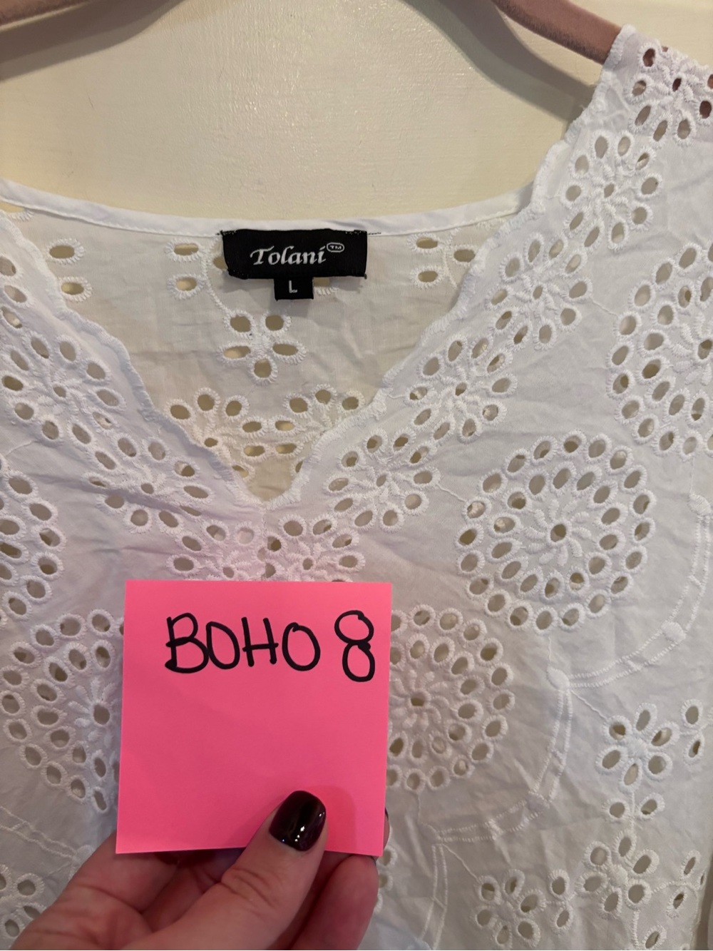 Tolani Boho Chic White Eyelet V-Neck Peasant Blouse - Picture 5 of 5